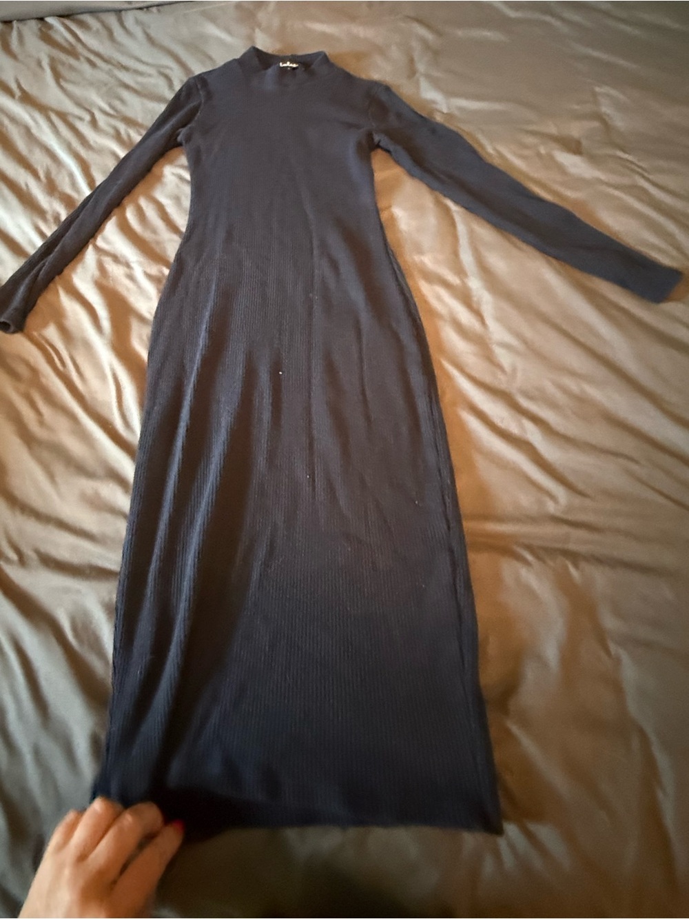 Lulu's Navy Ribbed Long-Sleeve Maxi Dress